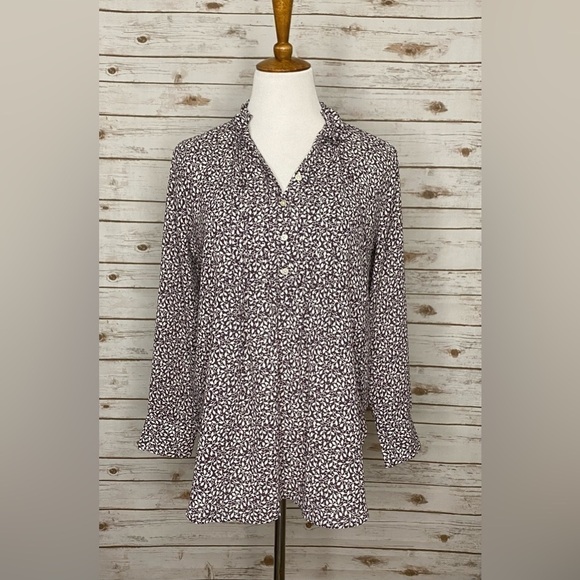 LOFT Tops - Ann Taylor LOFT brown/white floral/botanical peasant blouse